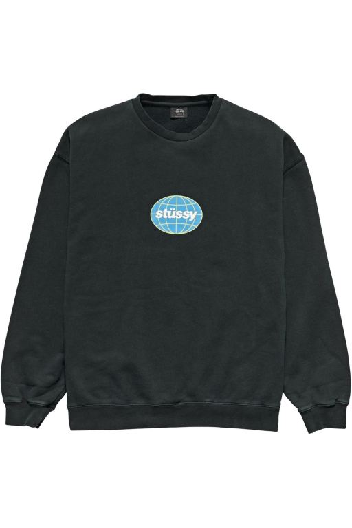 Stussy Mens Globe 50/50 Crew Sweaters Black - YPTWS0795